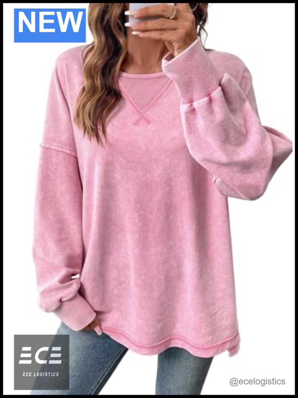 SHEWIN Womens Long Sleeve Crewneck Sweatshirt Cotton Polyester Loose Fit Casual